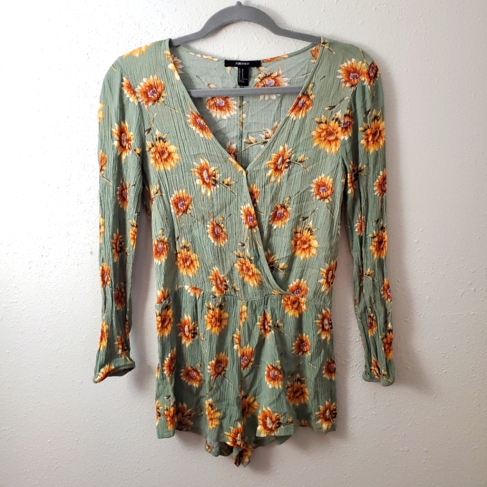 Forever 21 Sunflower Short Romper Long Sleeves